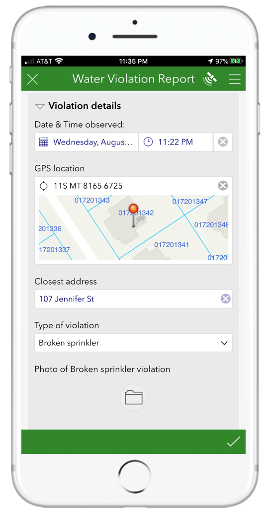 Survey123 field app showing a custom web map